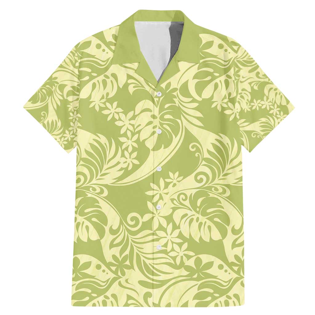 Tahiti Olive Tiare Floral Family Matching Mermaid Dress and Hawaiian Shirt Monstera Palm Tropical Leaves - Polynesian Pride