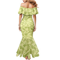 Tahiti Olive Tiare Floral Family Matching Mermaid Dress and Hawaiian Shirt Monstera Palm Tropical Leaves - Polynesian Pride
