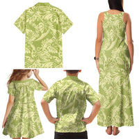 Tahiti Olive Tiare Floral Family Matching Tank Maxi Dress and Hawaiian Shirt Monstera Palm Tropical Leaves - Polynesian Pride