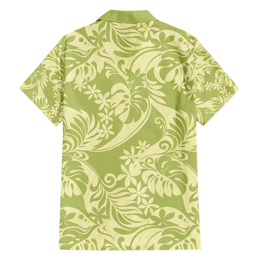 Tahiti Olive Tiare Floral Hawaiian Shirt Monstera Palm Tropical Leaves - Polynesian Pride