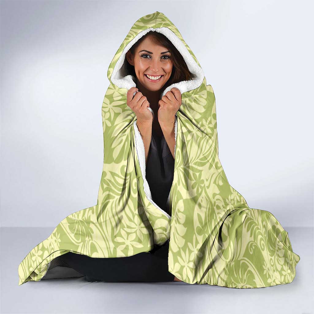 Tahiti Olive Tiare Floral Hooded Blanket Monstera Palm Tropical Leaves - Polynesian Pride