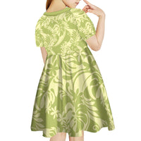 Tahiti Olive Tiare Floral Kid Short Sleeve Dress Monstera Palm Tropical Leaves - Polynesian Pride