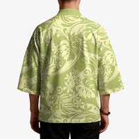 Tahiti Olive Tiare Floral Kimono Monstera Palm Tropical Leaves - Polynesian Pride