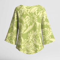 Tahiti Olive Tiare Floral Kimono Sleeve Blouse Monstera Palm Tropical Leaves - Polynesian Pride
