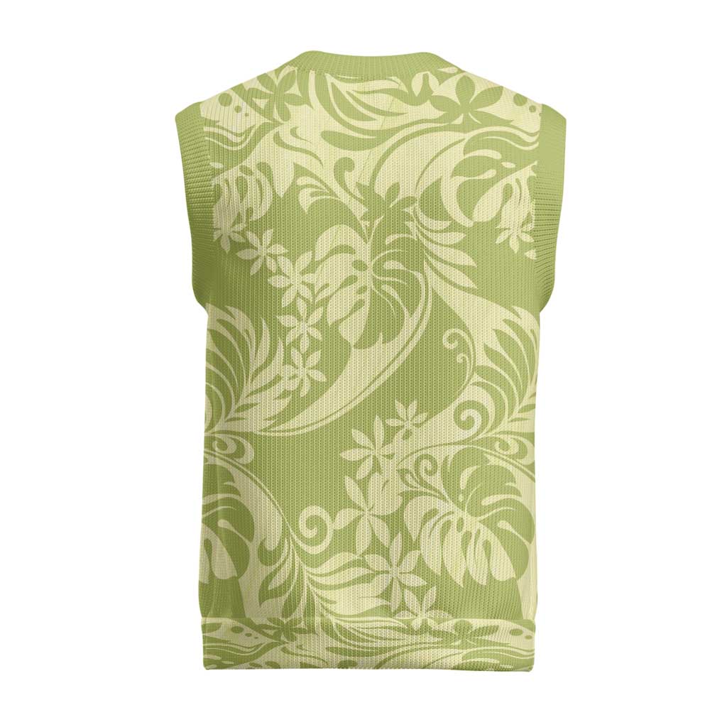 Tahiti Olive Tiare Floral Christmas Knitted V-Neck Vest Monstera Palm Tropical Leaves - Polynesian Pride