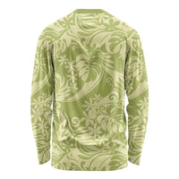 Tahiti Olive Tiare Floral Long Sleeve Shirt Monstera Palm Tropical Leaves - Polynesian Pride