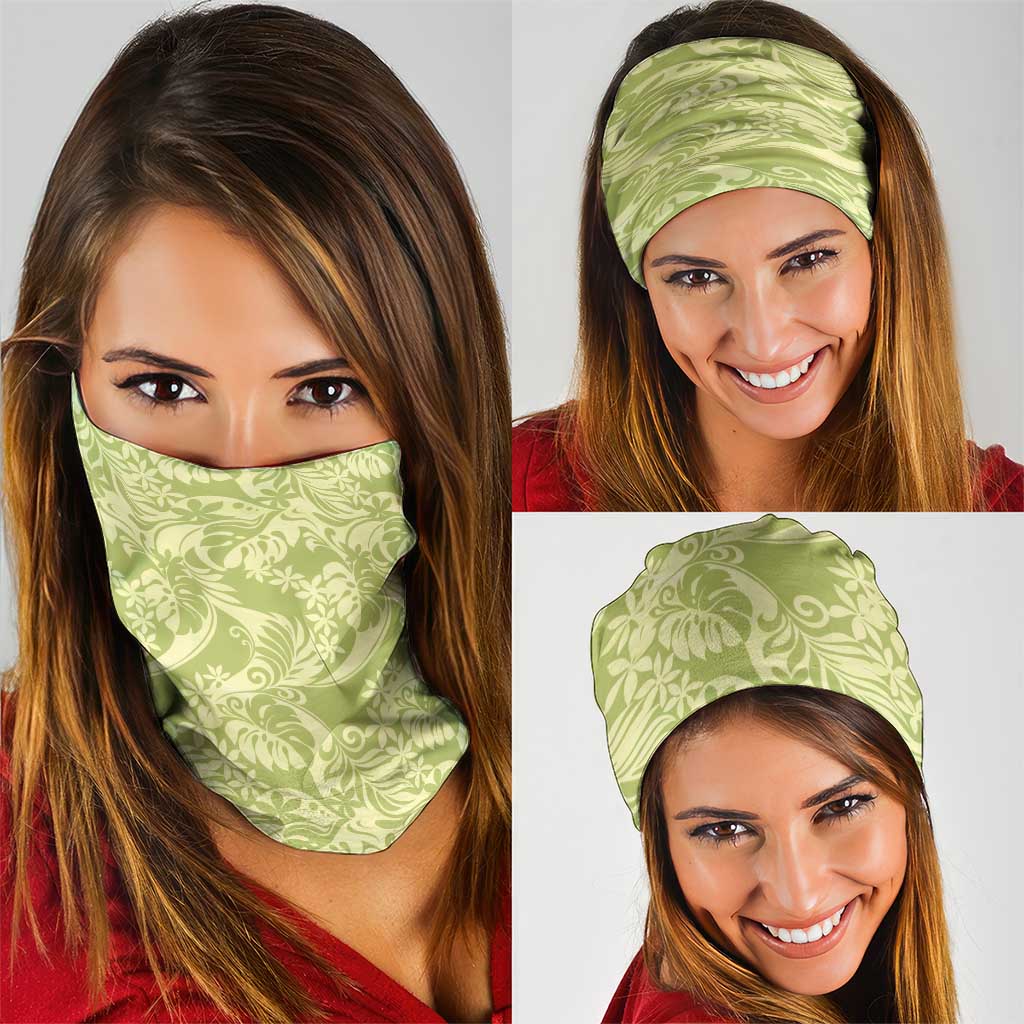 Tahiti Olive Tiare Floral Neck Gaiter Monstera Palm Tropical Leaves - Polynesian Pride