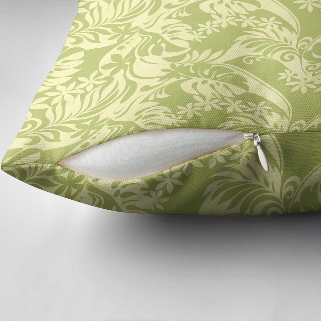 Tahiti Olive Tiare Floral Pillow Cover Monstera Palm Tropical Leaves - Polynesian Pride