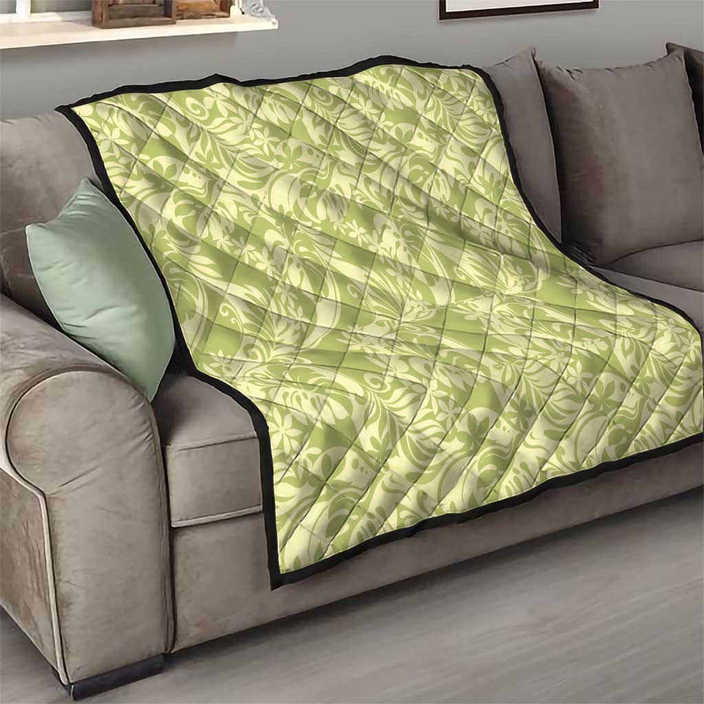 Tahiti Olive Tiare Floral Quilt Monstera Palm Tropical Leaves - Polynesian Pride