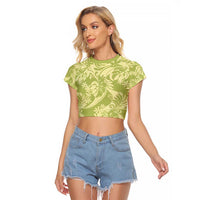 Tahiti Olive Tiare Floral Raglan Cropped T Shirt Monstera Palm Tropical Leaves - Polynesian Pride
