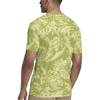 Tahiti Olive Tiare Floral Rugby Jersey Monstera Palm Tropical Leaves - Polynesian Pride