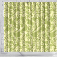 Tahiti Olive Tiare Floral Shower Curtain Monstera Palm Tropical Leaves - Polynesian Pride