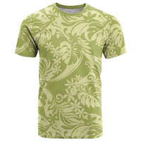 Tahiti Olive Tiare Floral T Shirt Monstera Palm Tropical Leaves - Polynesian Pride