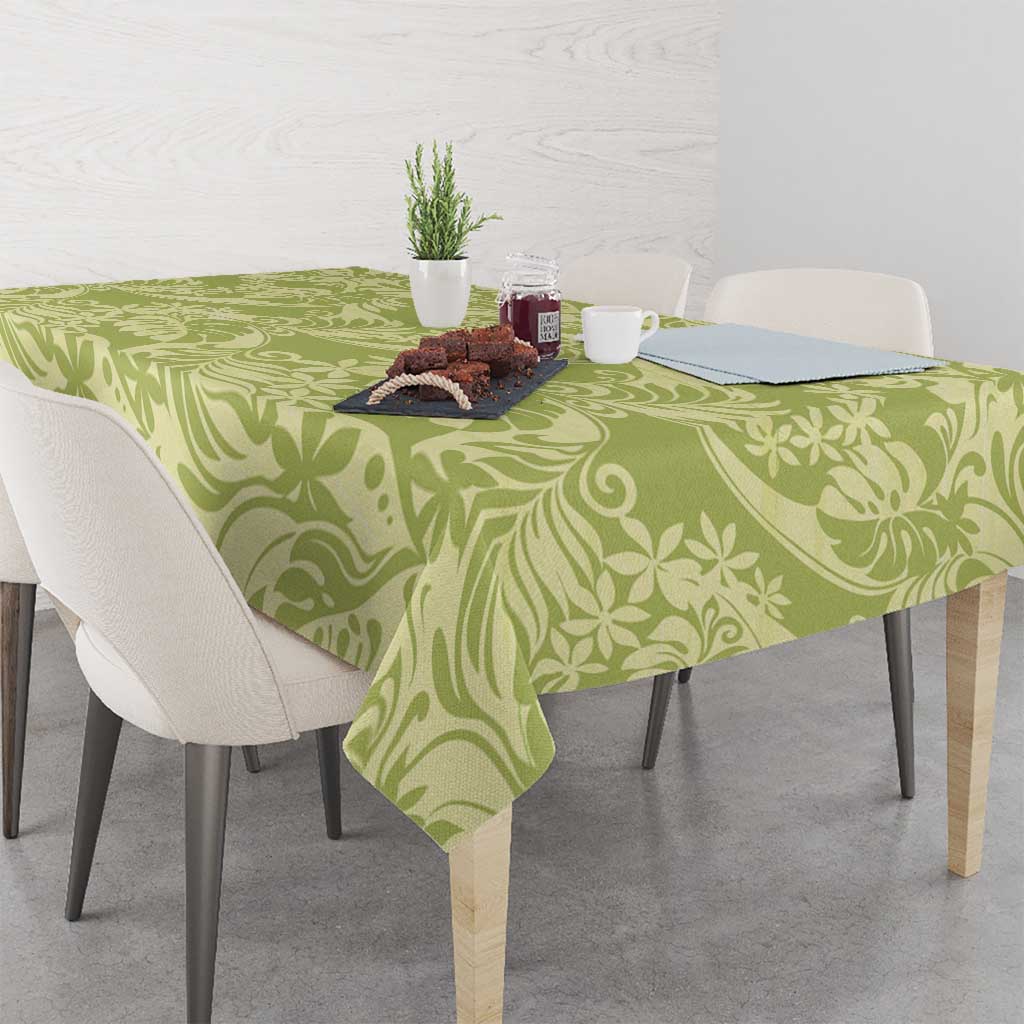 Tahiti Olive Tiare Floral Tablecloth Monstera Palm Tropical Leaves - Polynesian Pride