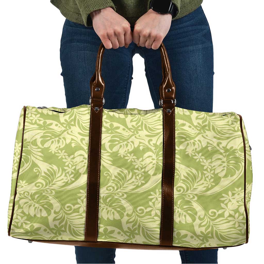 Tahiti Olive Tiare Floral Travel Bag Monstera Palm Tropical Leaves - Polynesian Pride