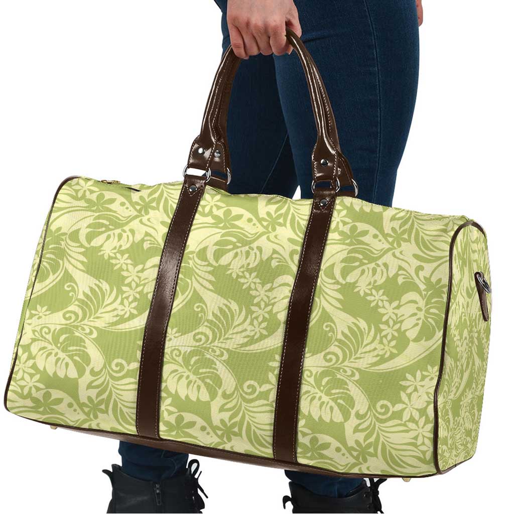 Tahiti Olive Tiare Floral Travel Bag Monstera Palm Tropical Leaves - Polynesian Pride