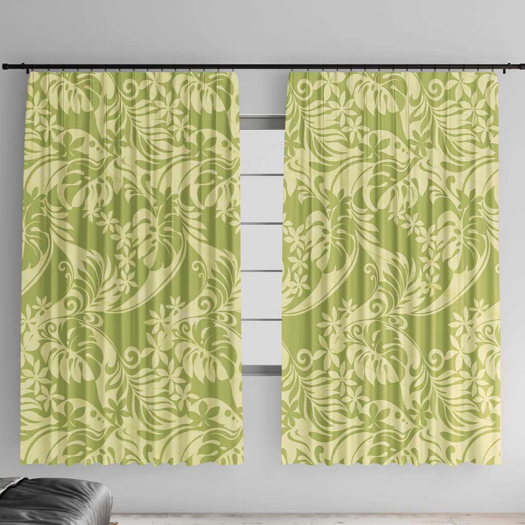Tahiti Olive Tiare Floral Window Curtain Monstera Palm Tropical Leaves - Polynesian Pride