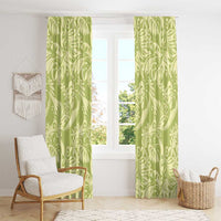 Tahiti Olive Tiare Floral Window Curtain Monstera Palm Tropical Leaves - Polynesian Pride