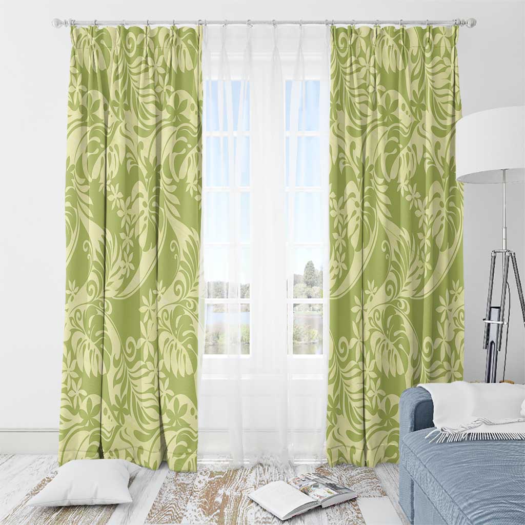 Tahiti Olive Tiare Floral Window Curtain Monstera Palm Tropical Leaves - Polynesian Pride