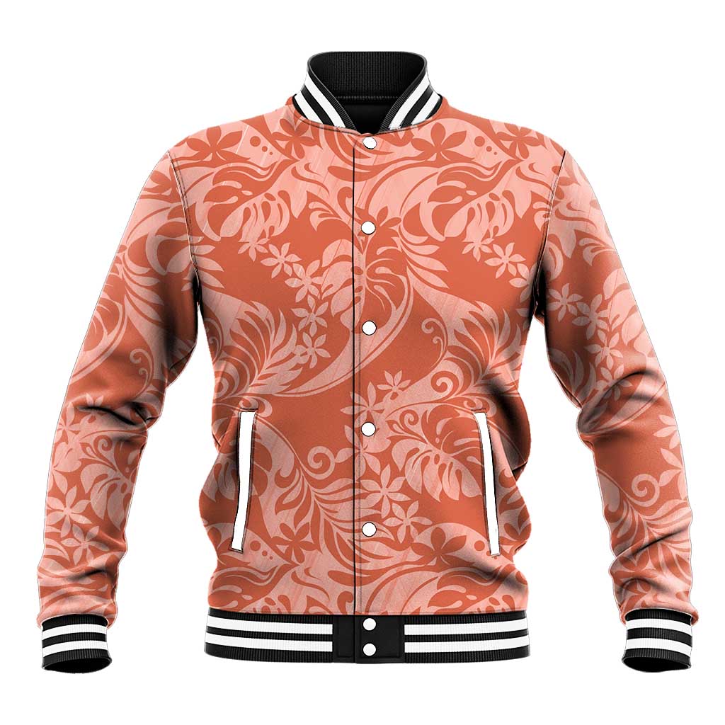 Tahiti Puatou Tiare Floral Baseball Jacket Monstera Palm Tropical Leaves - Polynesian Pride