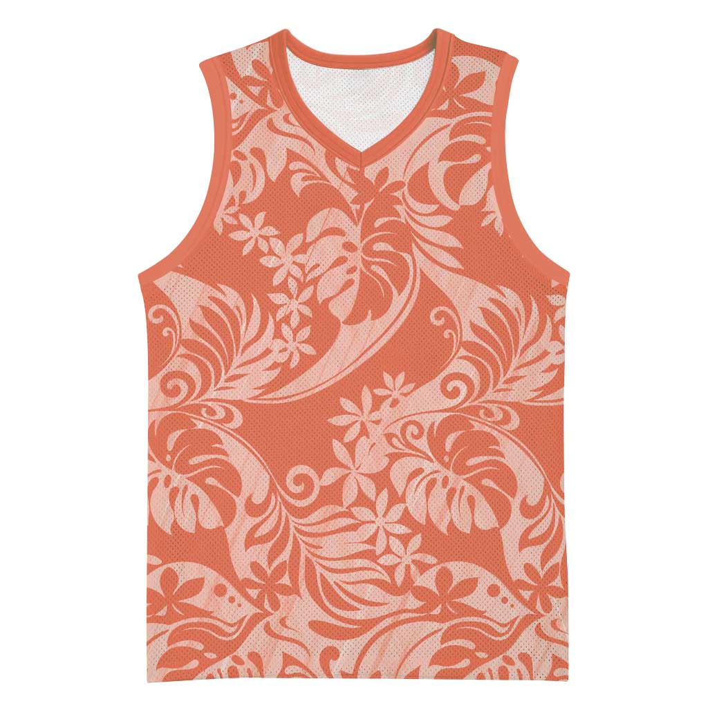 Tahiti Puatou Tiare Floral Basketball Jersey Monstera Palm Tropical Leaves - Polynesian Pride
