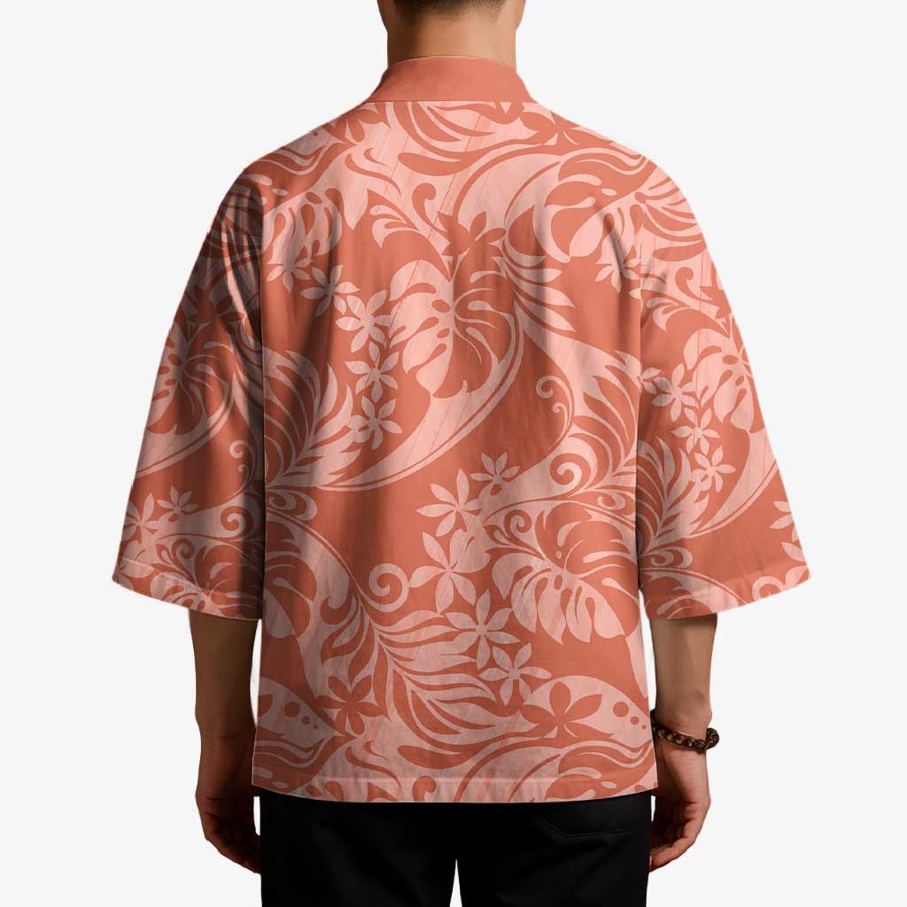 Tahiti Puatou Tiare Floral Kimono Monstera Palm Tropical Leaves - Polynesian Pride