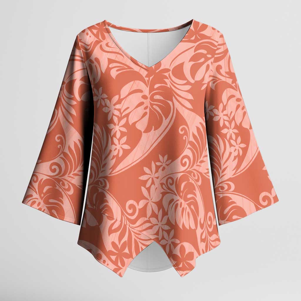 Tahiti Puatou Tiare Floral Kimono Sleeve Blouse Monstera Palm Tropical Leaves - Polynesian Pride