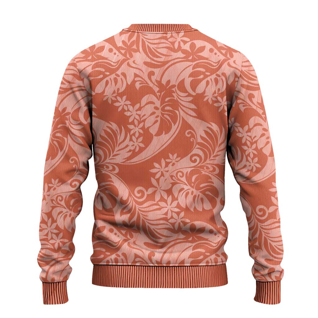 Tahiti Puatou Tiare Floral Ugly Christmas Sweater Monstera Palm Tropical Leaves - Polynesian Pride