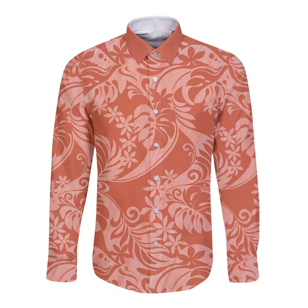 Tahiti Puatou Tiare Floral Long Sleeve Button Shirt Monstera Palm Tropical Leaves - Polynesian Pride