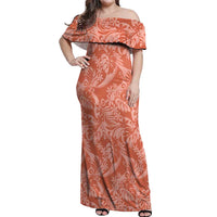 Tahiti Puatou Tiare Floral Off Shoulder Maxi Dress Monstera Palm Tropical Leaves - Polynesian Pride