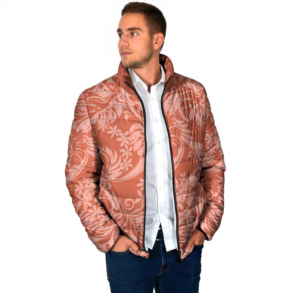 Tahiti Puatou Tiare Floral Padded Jacket Monstera Palm Tropical Leaves - Polynesian Pride