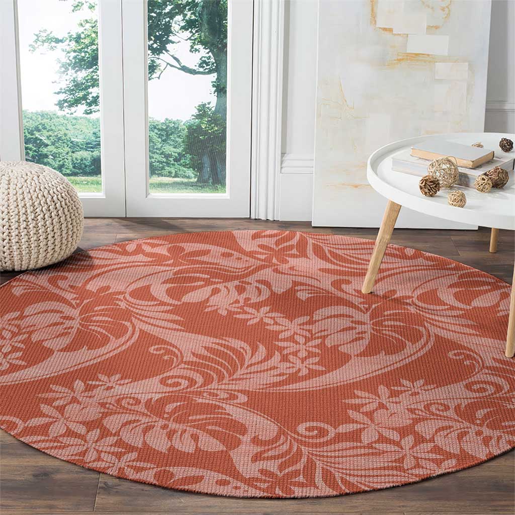 Tahiti Puatou Tiare Floral Round Carpet Monstera Palm Tropical Leaves - Polynesian Pride