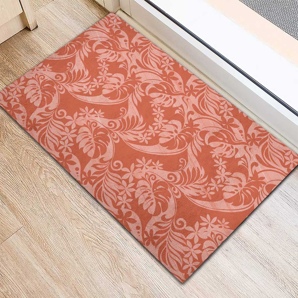 Tahiti Puatou Tiare Floral Rubber Doormat Monstera Palm Tropical Leaves - Polynesian Pride