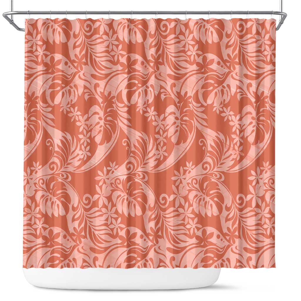 Tahiti Puatou Tiare Floral Shower Curtain Monstera Palm Tropical Leaves - Polynesian Pride