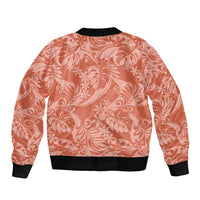 Tahiti Puatou Tiare Floral Sleeve Zip Bomber Jacket Monstera Palm Tropical Leaves - Polynesian Pride