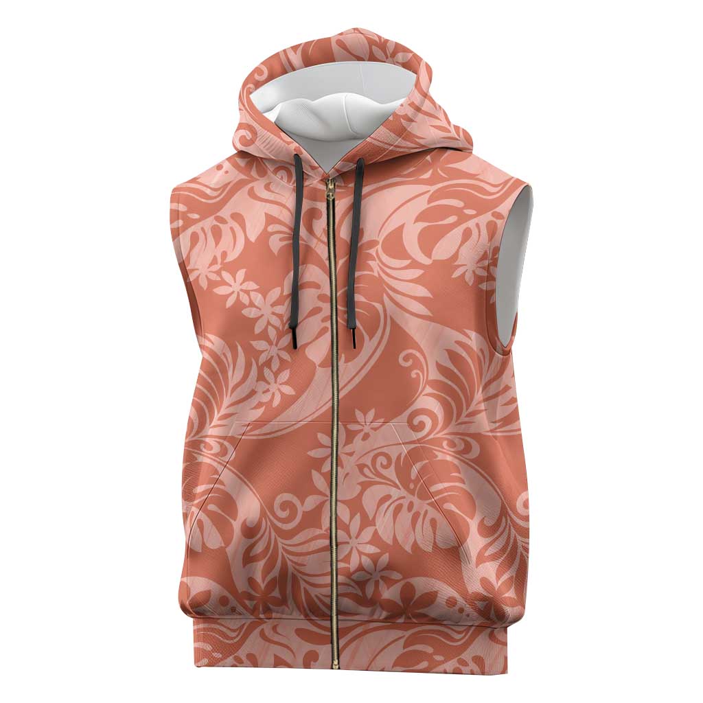 Tahiti Puatou Tiare Floral Sleeveless Zip Hoodie Monstera Palm Tropical Leaves - Polynesian Pride