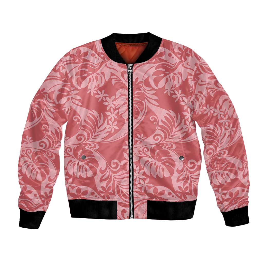 Tahiti Tarona Tiare Floral Bomber Jacket Monstera Palm Tropical Leaves - Polynesian Pride