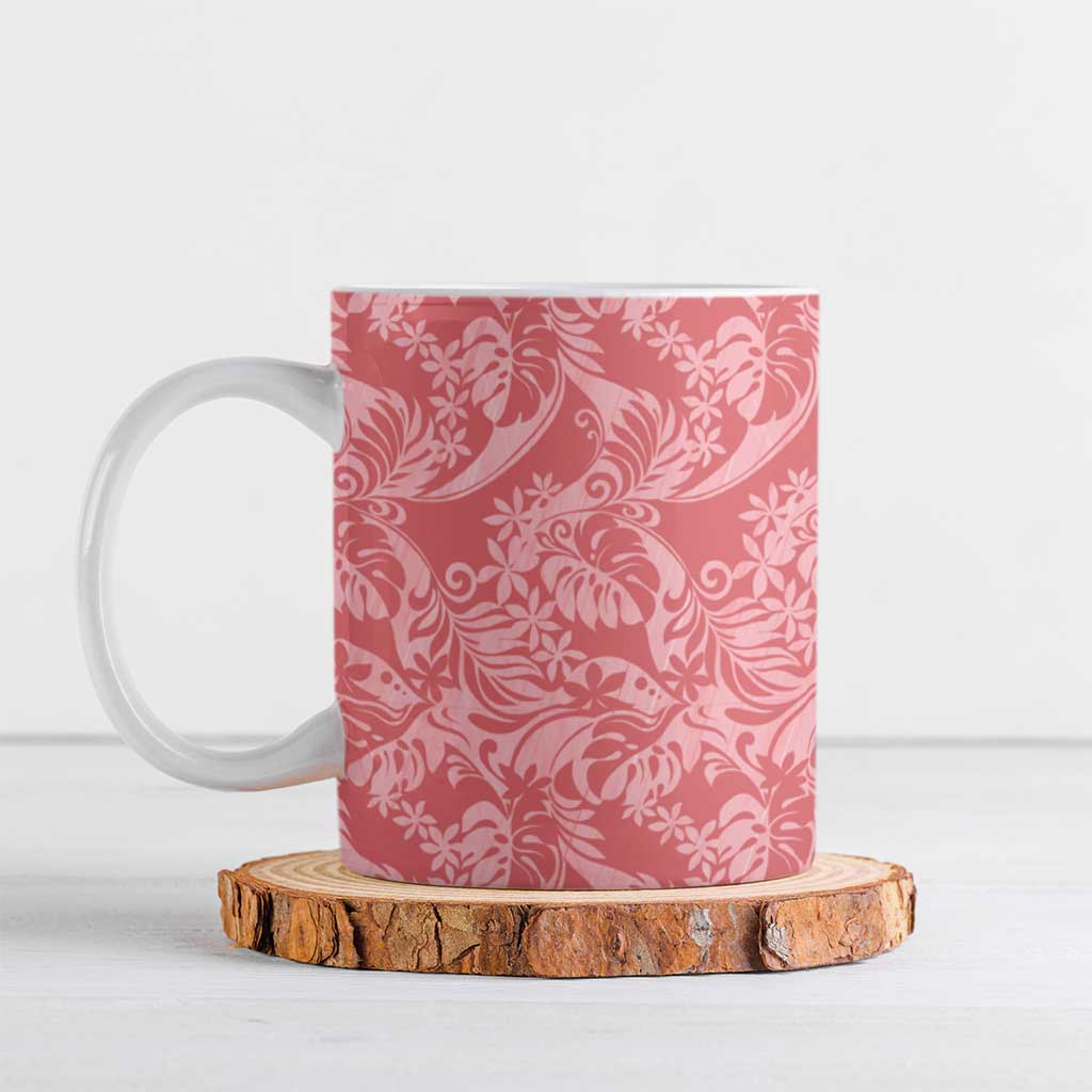 Tahiti Tarona Tiare Floral Ceramic Mug Monstera Palm Tropical Leaves - Polynesian Pride