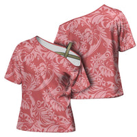 Tahiti Tarona Tiare Floral Cross Shoulder Shirt Monstera Palm Tropical Leaves - Polynesian Pride
