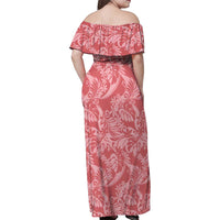 Tahiti Tarona Tiare Floral Family Matching Off Shoulder Maxi Dress and Hawaiian Shirt Monstera Palm Tropical Leaves - Polynesian Pride