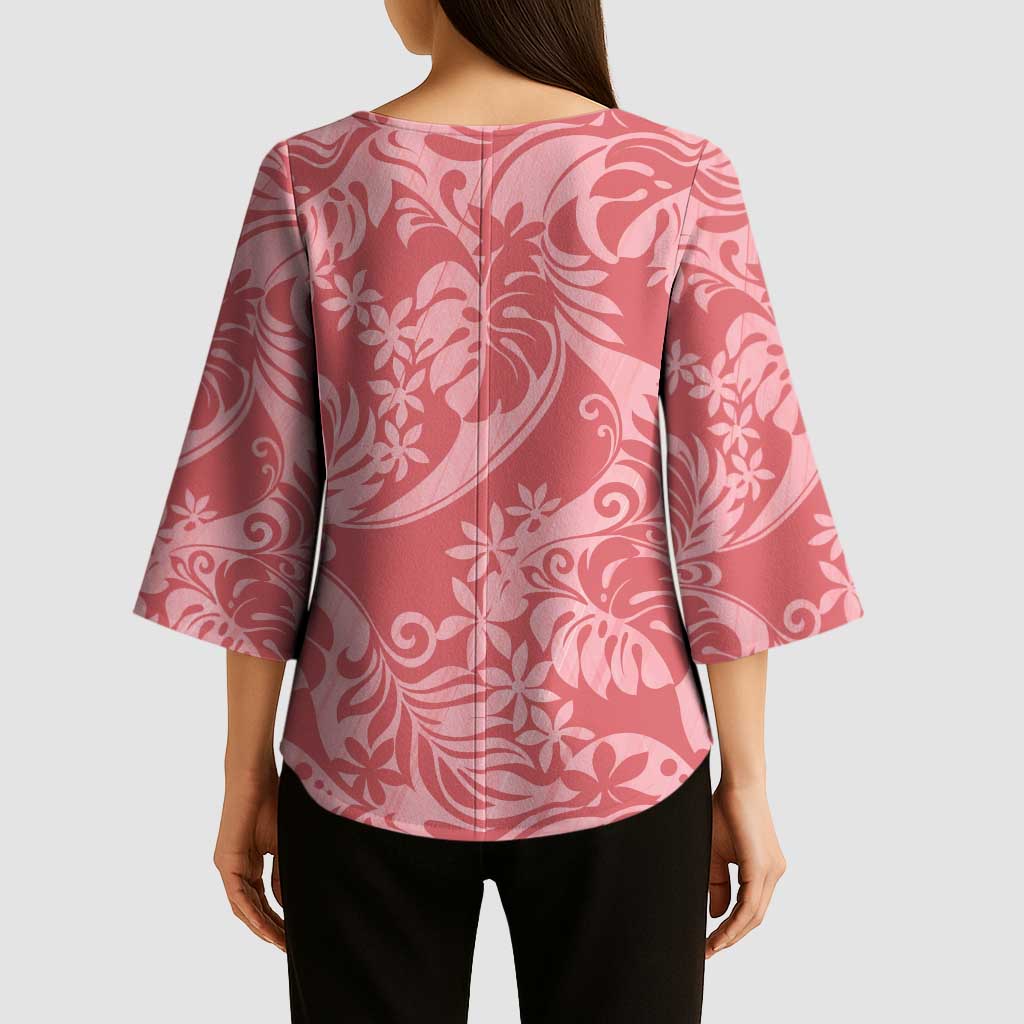 Tahiti Tarona Tiare Floral Kimono Sleeve Blouse Monstera Palm Tropical Leaves - Polynesian Pride