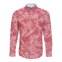 Tahiti Tarona Tiare Floral Long Sleeve Button Shirt Monstera Palm Tropical Leaves - Polynesian Pride