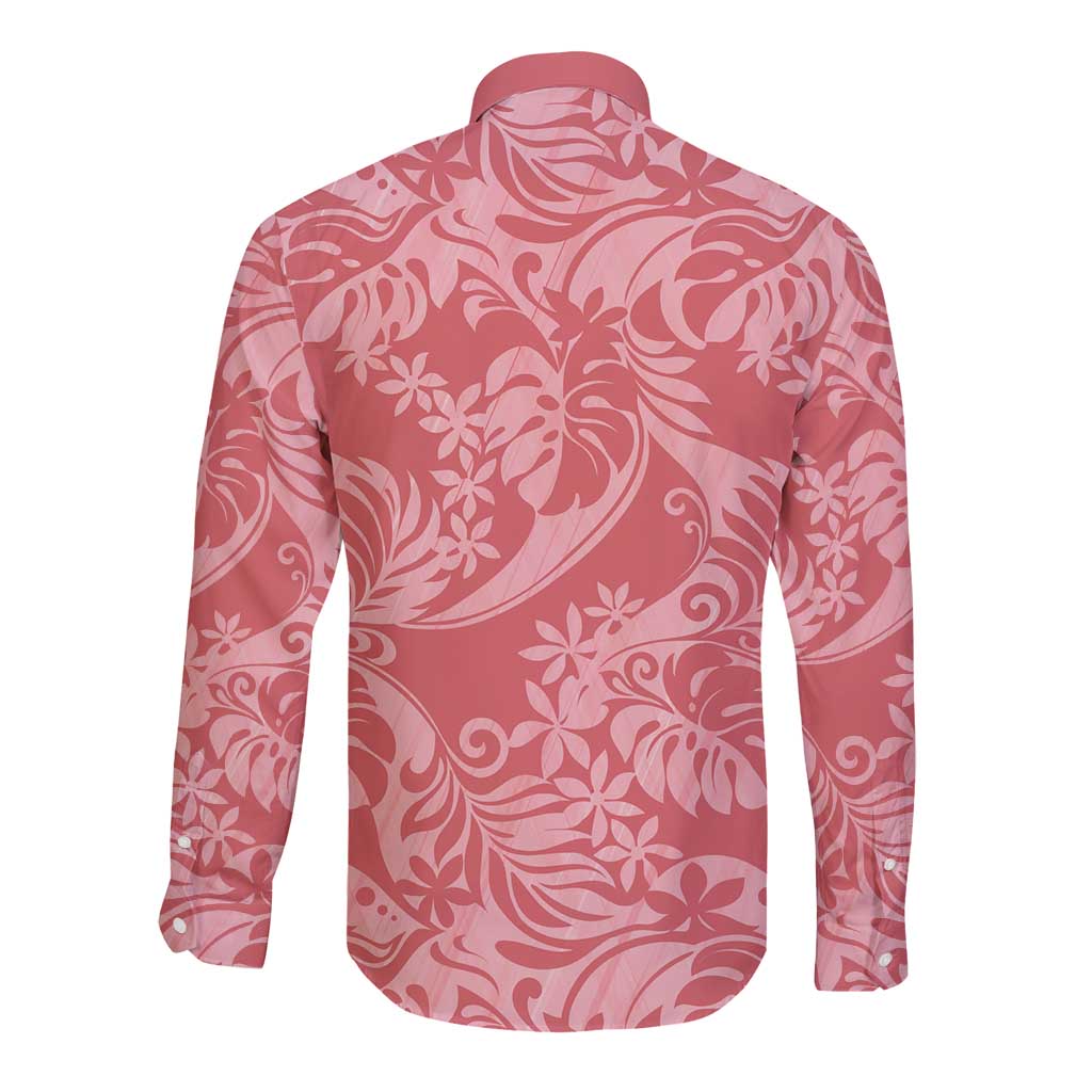 Tahiti Tarona Tiare Floral Long Sleeve Button Shirt Monstera Palm Tropical Leaves - Polynesian Pride