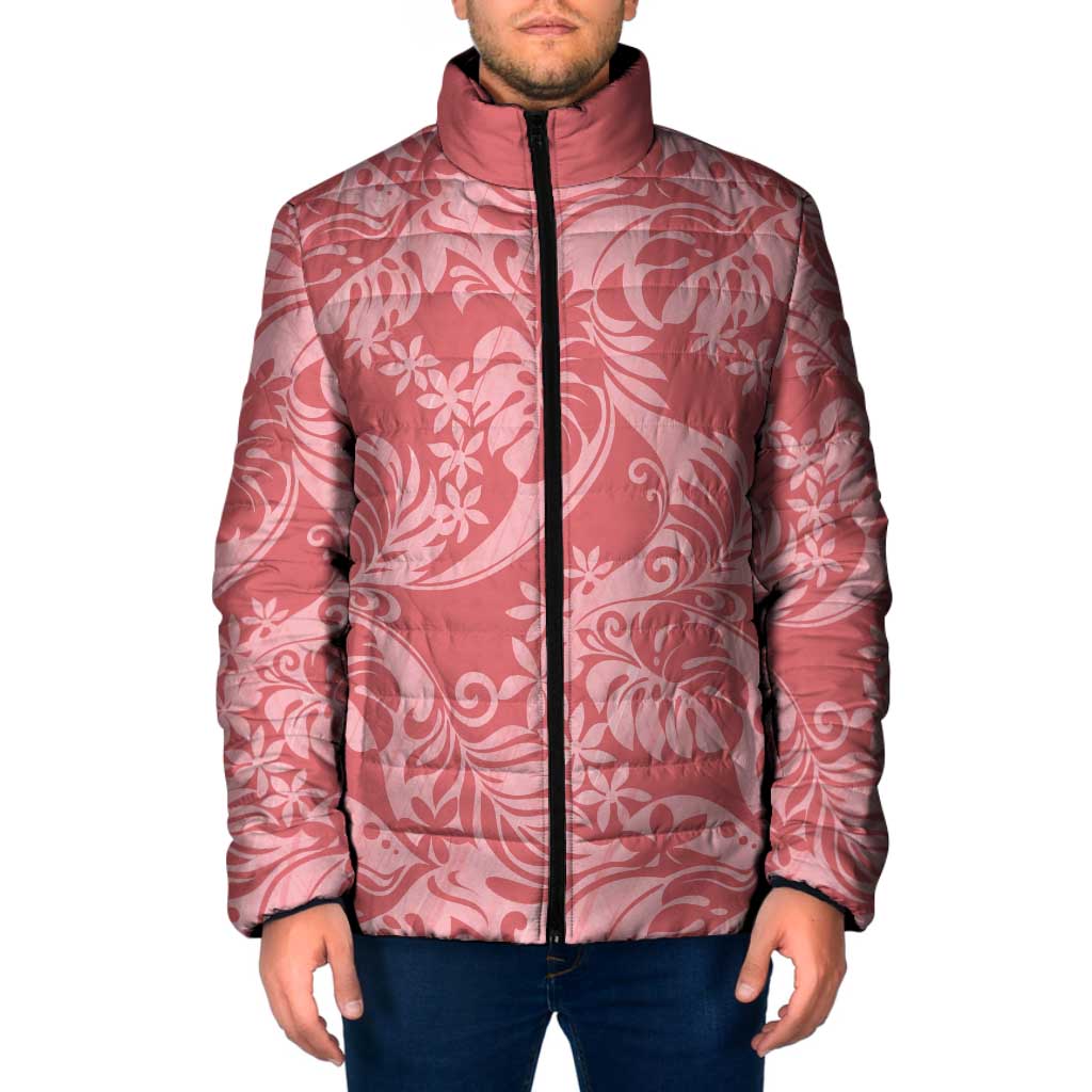 Tahiti Tarona Tiare Floral Padded Jacket Monstera Palm Tropical Leaves - Polynesian Pride