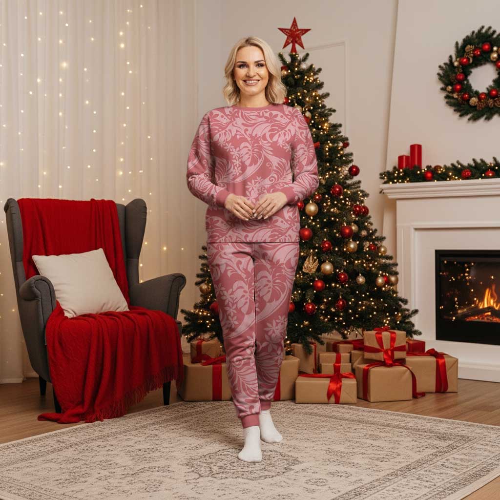 Tahiti Tarona Tiare Floral Christmas Pajama Set Monstera Palm Tropical Leaves - Polynesian Pride