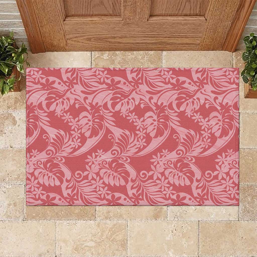 Tahiti Tarona Tiare Floral Rubber Doormat Monstera Palm Tropical Leaves - Polynesian Pride