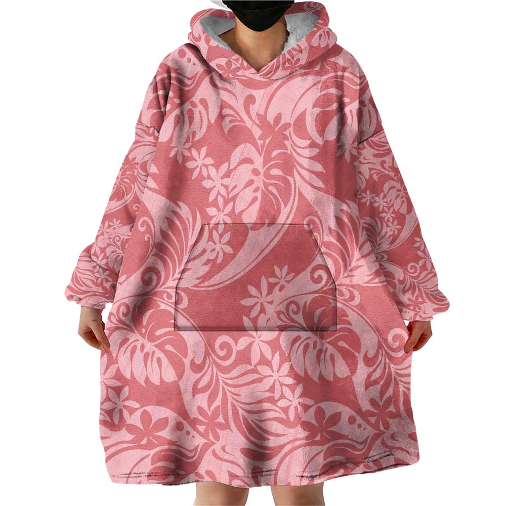 Tahiti Tarona Tiare Floral Wearable Blanket Hoodie Monstera Palm Tropical Leaves - Polynesian Pride