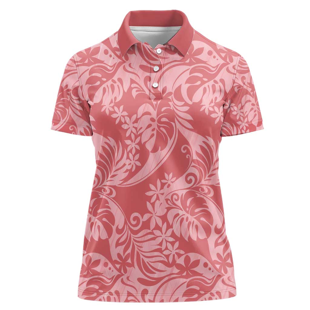 Tahiti Tarona Tiare Floral Women Polo Shirt Monstera Palm Tropical Leaves - Polynesian Pride