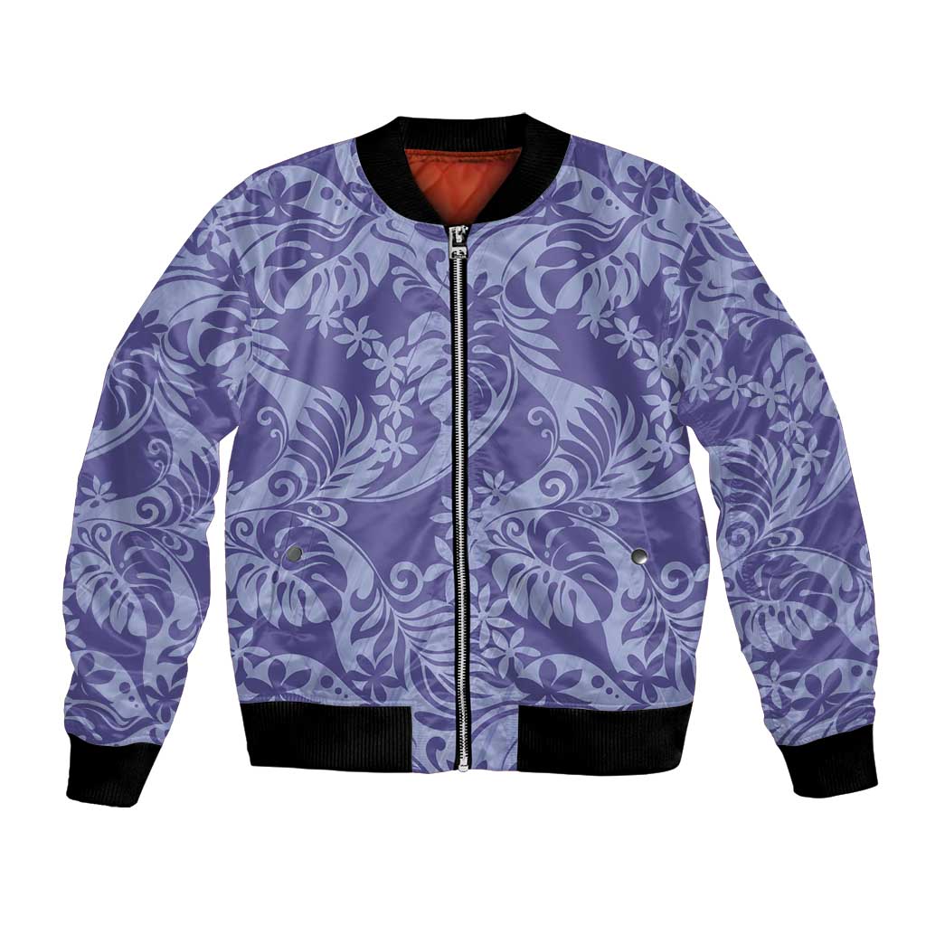 Tahiti Vareau Tiare Floral Bomber Jacket Monstera Palm Tropical Leaves - Polynesian Pride