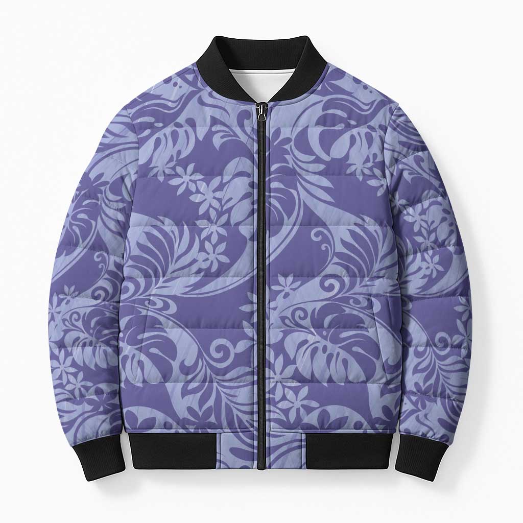 Tahiti Vareau Tiare Floral Bomber Puffer Jacket Monstera Palm Tropical Leaves - Polynesian Pride
